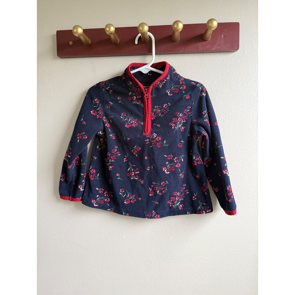 OshKosh Bgosh Girls Navy Floral Fleece Quarter Zip Pullover Sweater 24M